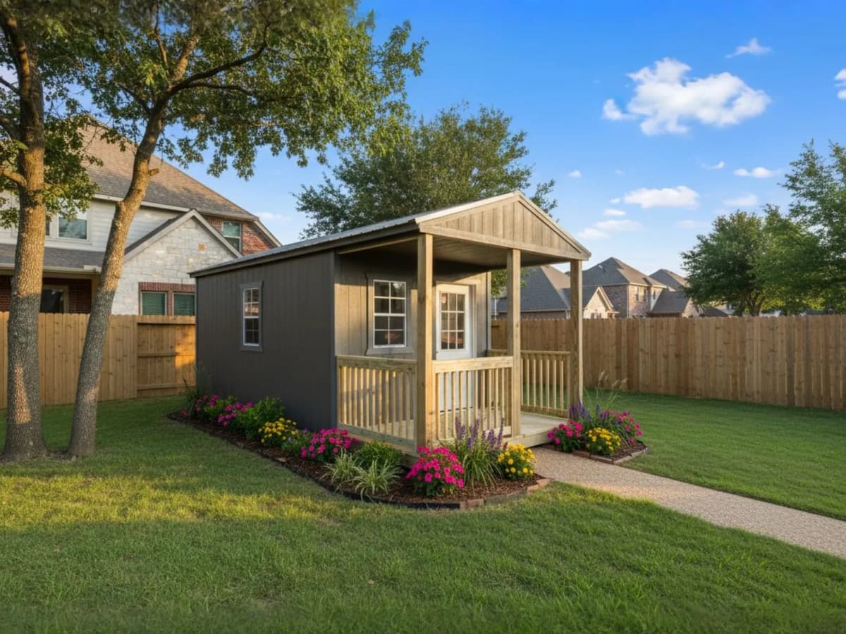 She shed exterior with decorative trim