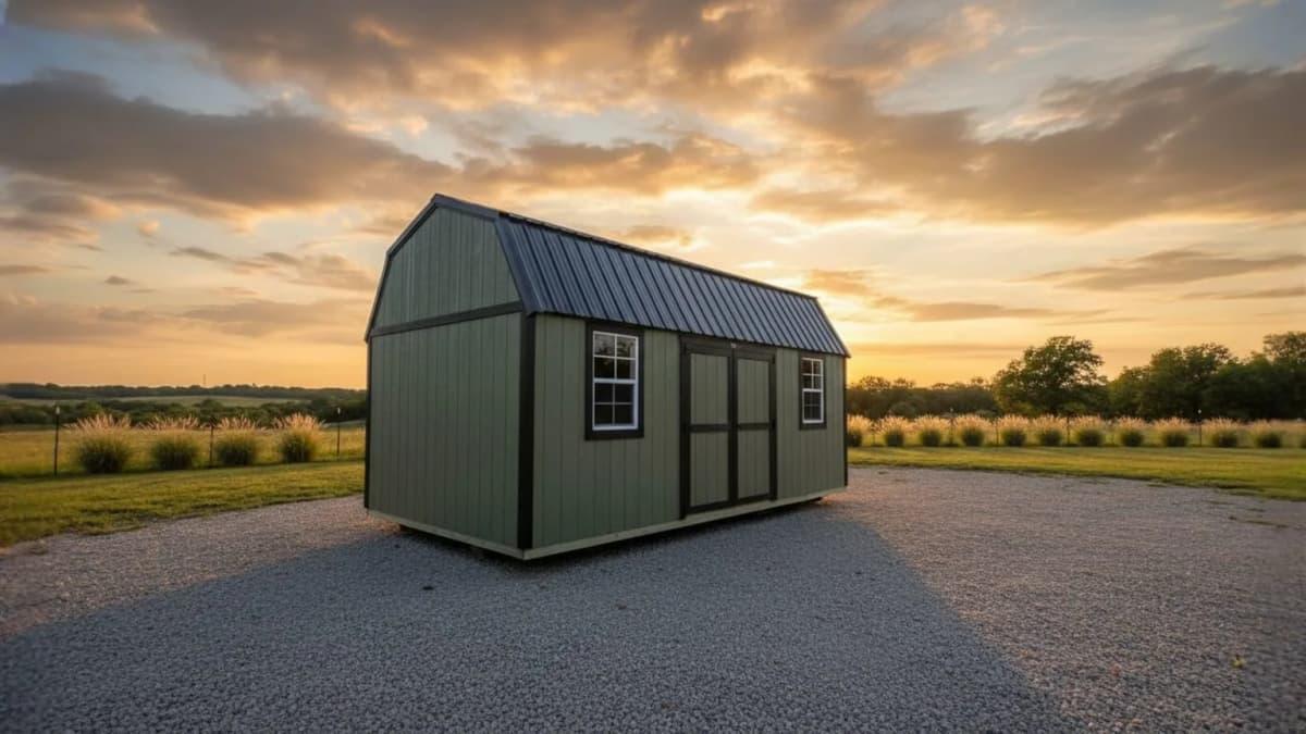 Portable shed at golden hour