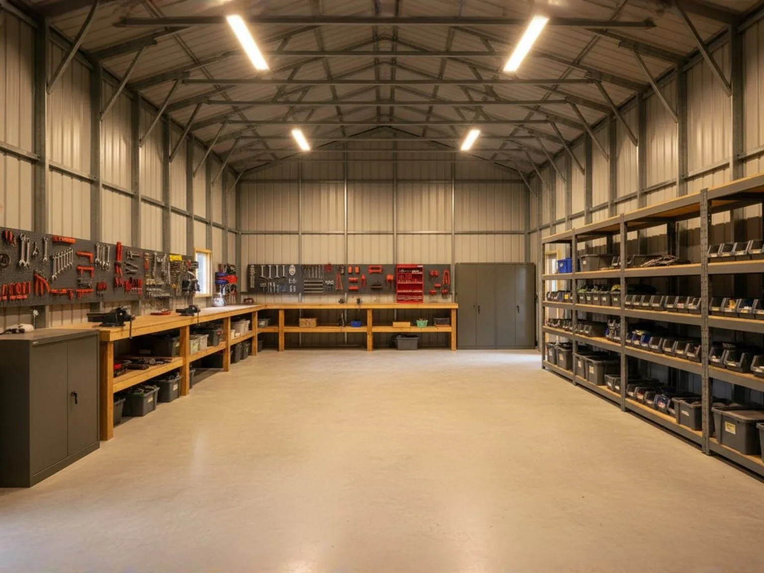 Interior of 30x40 steel workshop